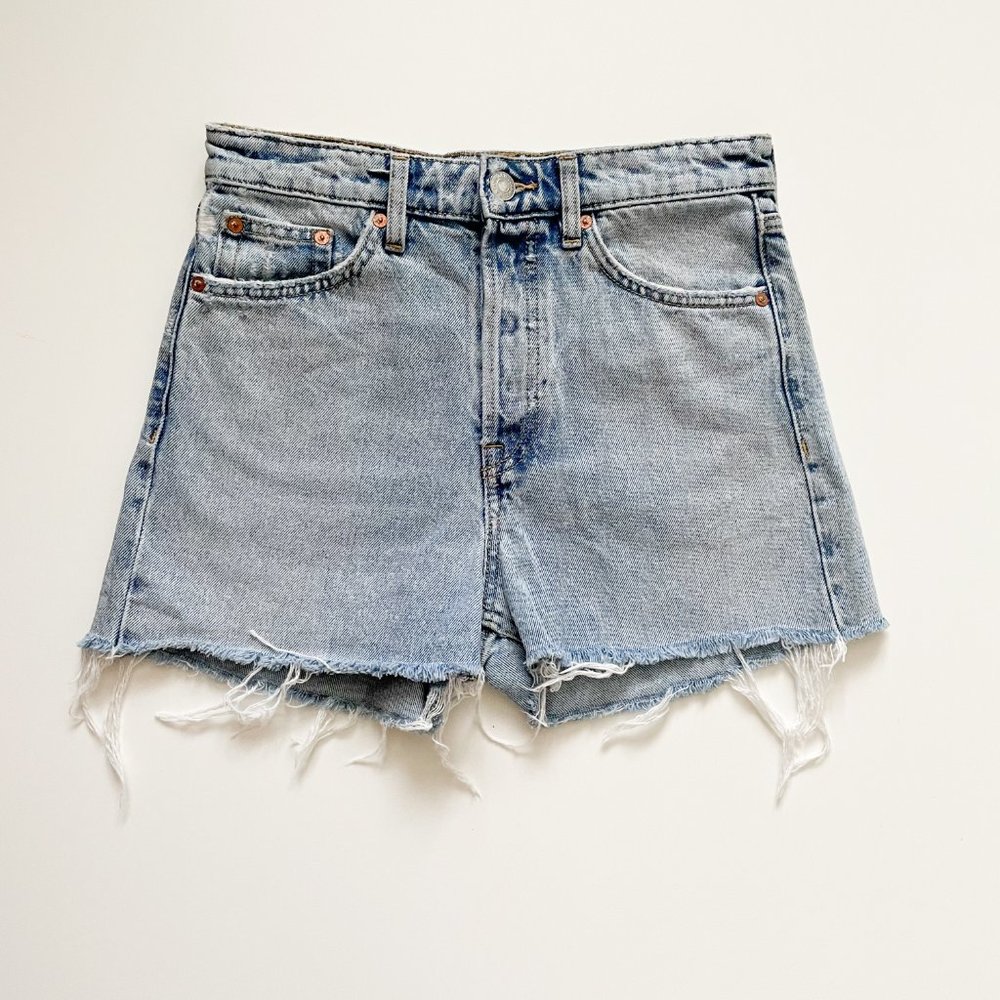 Zara High Waist Raw High Rise Hem Cut Off Shorts
